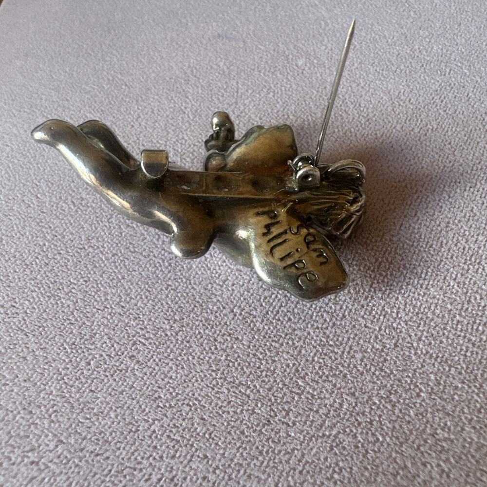 Vtg Signed Sam Philipe Cherub Mandolin‎ Pendant Brooch 12g Sterling Silver 925 - Picture 5 of 9